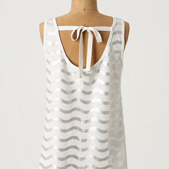 🤍Anthropologie White Sequin Striped Tank Top NWT, L - Picture 2 of 7
